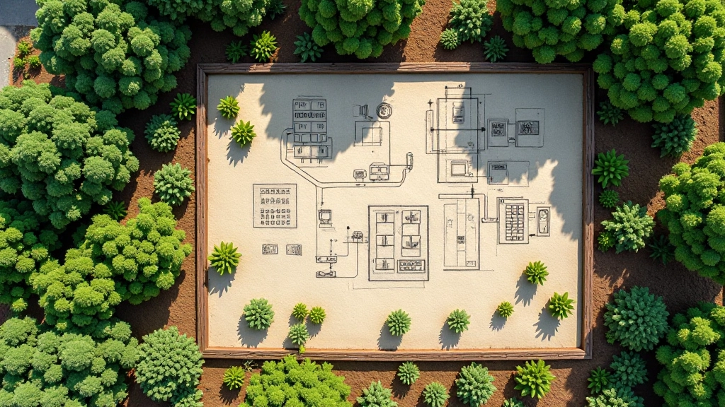 Õhufoto linnaaia planeerimisest, mille kõrvale on joonistatud aiaplotid ja niisutustoru paigutus