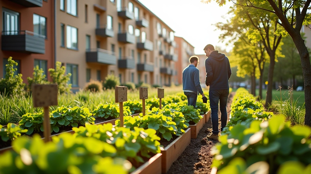 Linnaaia krundil kasvatavad inimesed koos kõrvuti asuva korteriga. Näha taimeridu, niisutussüsteemi ja kogukonna märke
